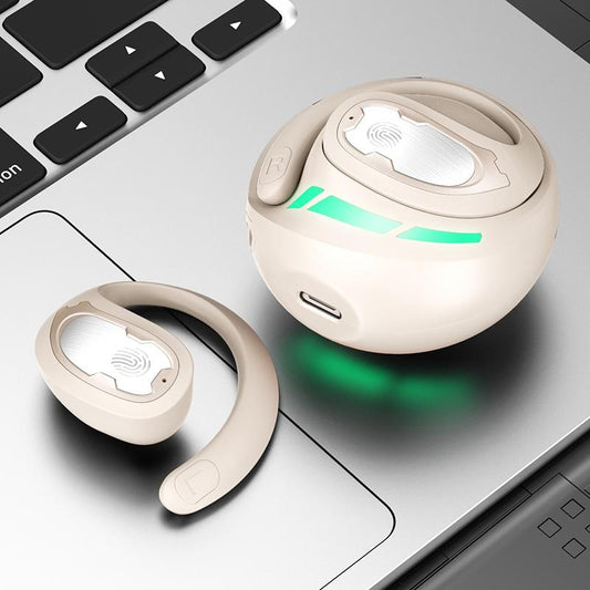 Wireless Bluetooth Earphones – Mechanical Planet Ear-Mounted Design, Beige In-Ear Headphones with Mic