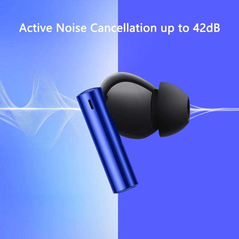 Blue Wireless Sports Earbuds – Active Noise Cancelling, Sweatproof, Bluetooth 5.0, Secure Fit, Long Battery Life