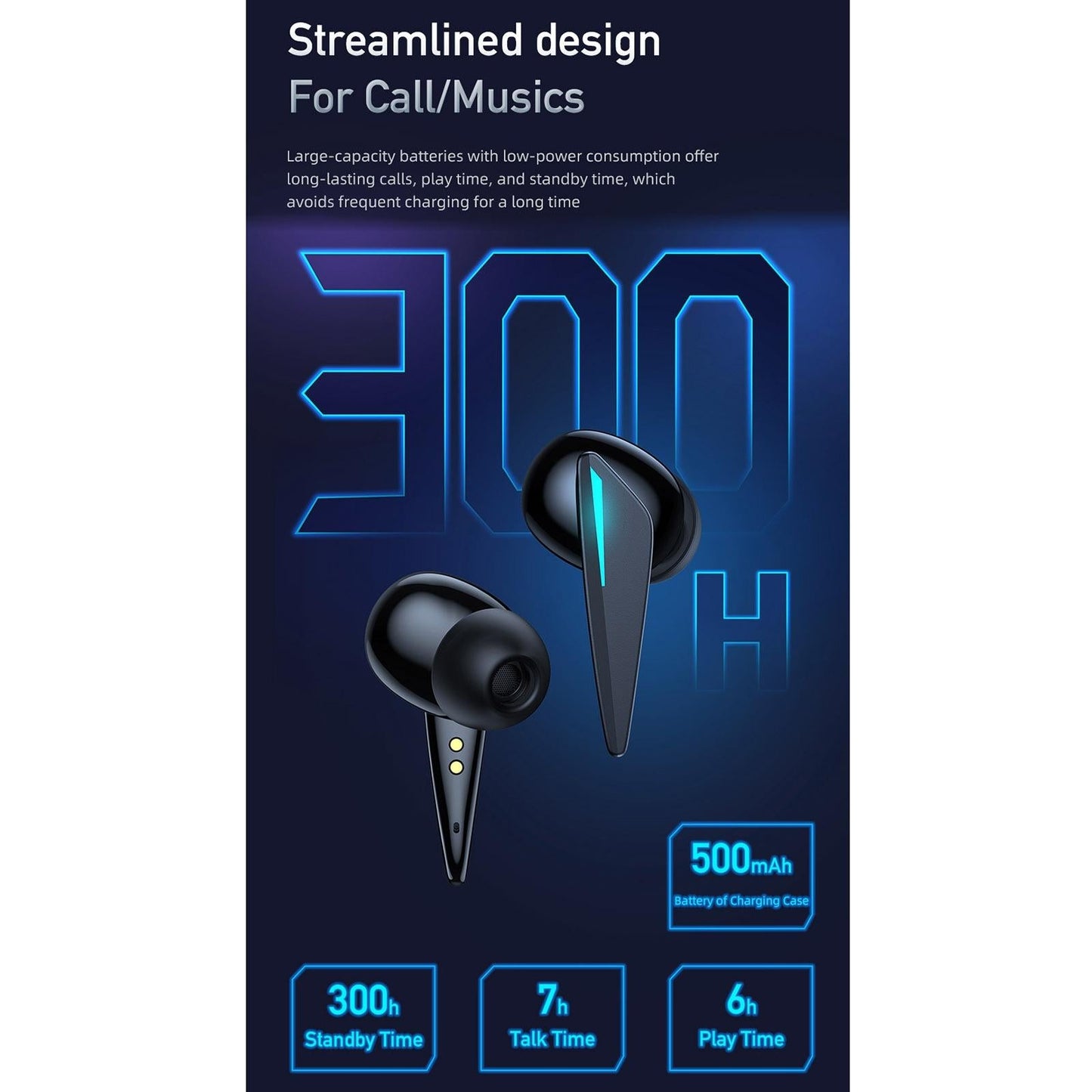 T23 TWS Wireless Gaming Earphones – Low Latency, Bluetooth 5.0, Clear Sound, Black