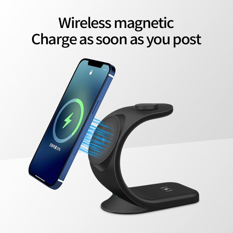 3-in-1 Magnetic Wireless Charger for Phone, Watch & AirPods | Fast Qi Charging Dock Stand