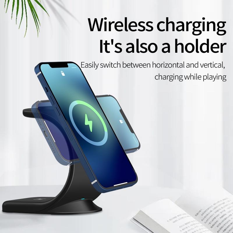 3-in-1 Magnetic Wireless Charger for Phone, Watch & AirPods | Fast Qi Charging Dock Stand