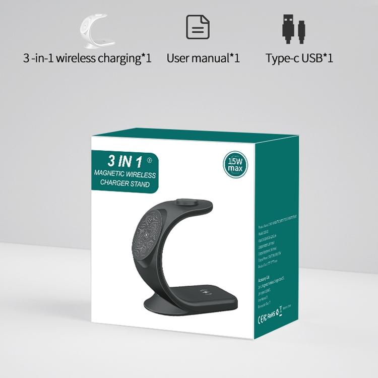 3-in-1 Magnetic Wireless Charger for Phone, Watch & AirPods | Fast Qi Charging Dock Stand