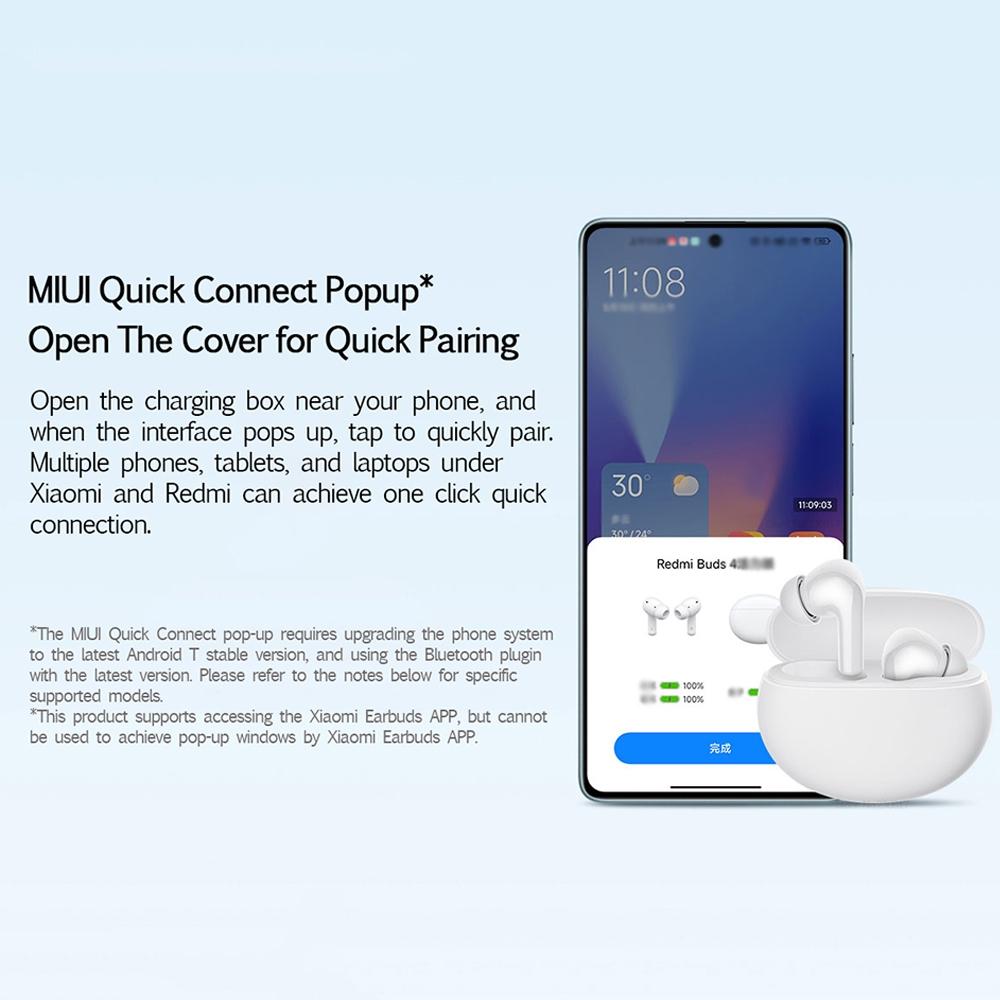 Waterproof Redmi Buds 4 Vitality Wireless Earphones – Bluetooth Calling, Noise Reduction, True Wireless, White