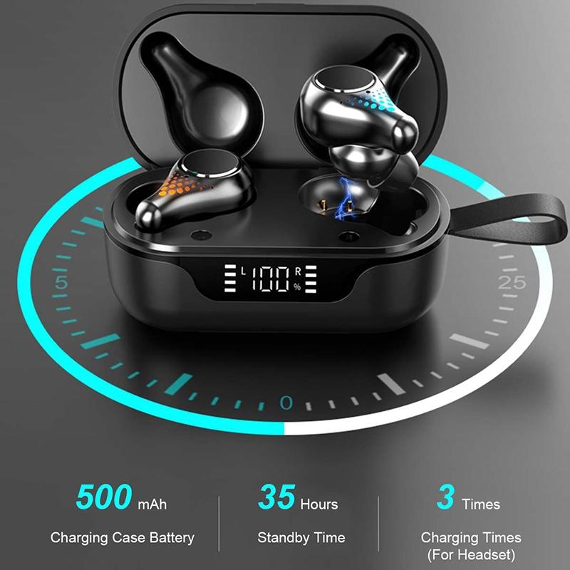 Waterproof T8 Wireless Bluetooth Earbuds with LED Display – Black