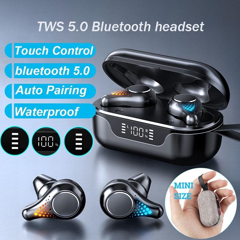 Waterproof T8 Wireless Bluetooth Earbuds with LED Display – Black