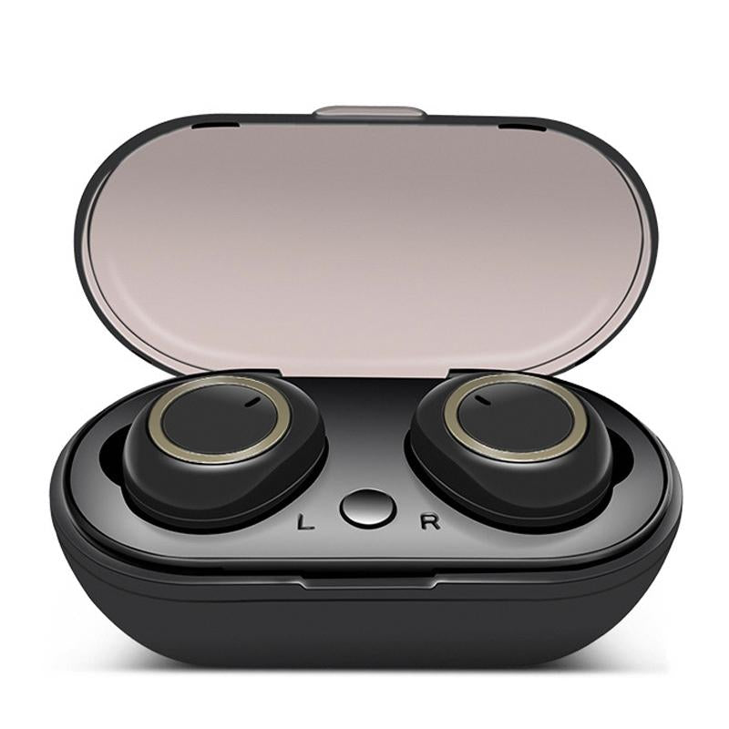 Mini Invisible TWS Bluetooth 5.0 Earphones with Charging Case & Built-in Mic – Black