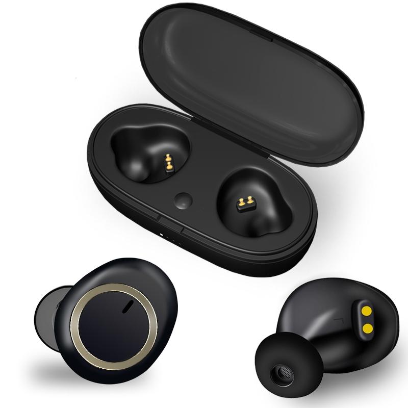 Mini Invisible TWS Bluetooth 5.0 Earphones with Charging Case & Built-in Mic – Black