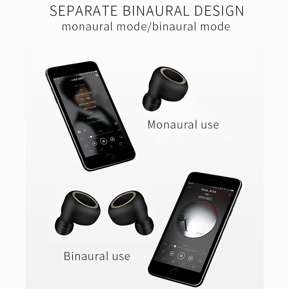 Mini Invisible TWS Bluetooth 5.0 Earphones with Charging Case & Built-in Mic – Black