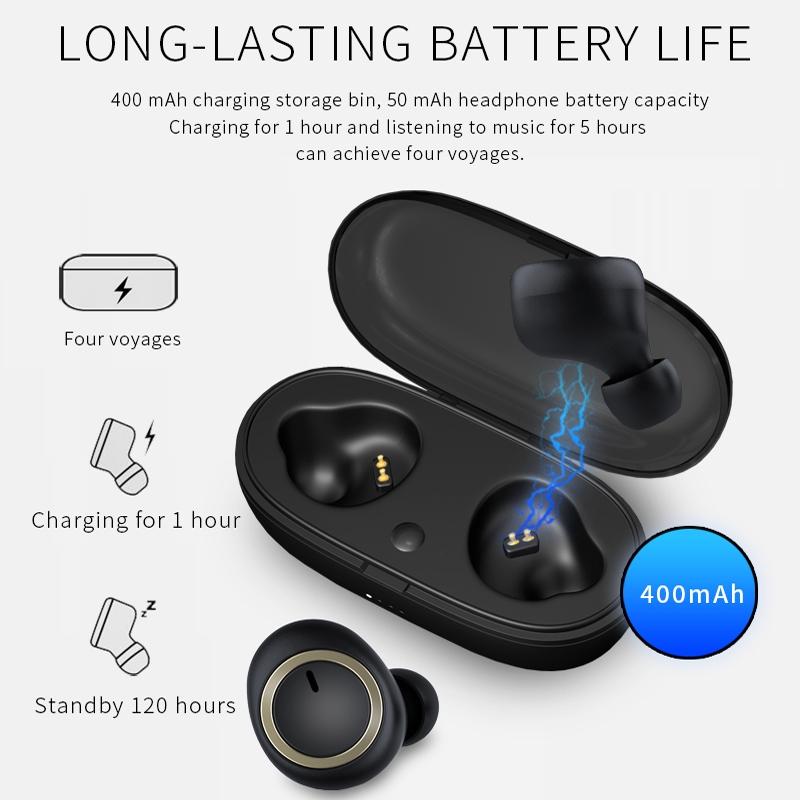 Mini Invisible TWS Bluetooth 5.0 Earphones with Charging Case & Built-in Mic – Black