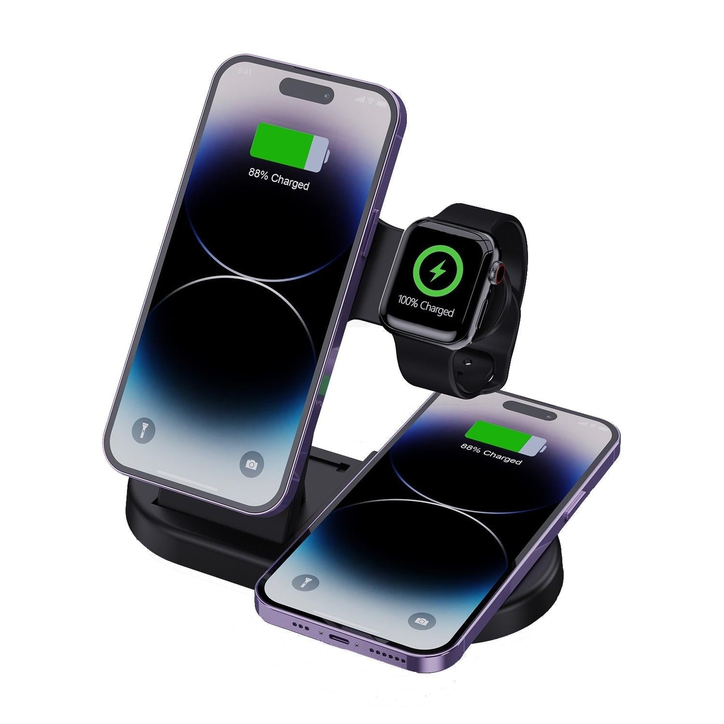 4-in-1 Magnetic Wireless Charger – Black. Fast Qi Charging Station for Phone, Watch, Earbuds & Stylus