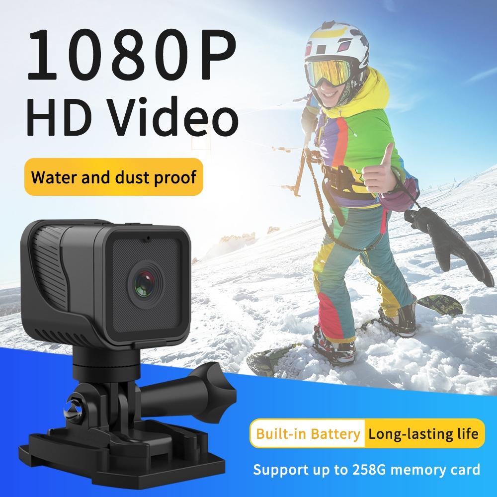 Waterproof Mini Action Camera with Night Vision & Ring Bracket – Compact Sports Camera – Black