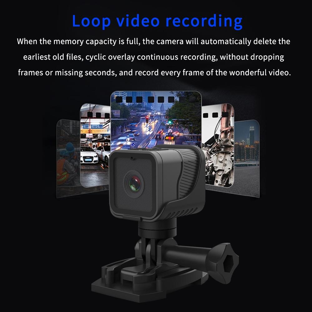 Waterproof Mini Action Camera with Night Vision & Ring Bracket – Compact Sports Camera – Black