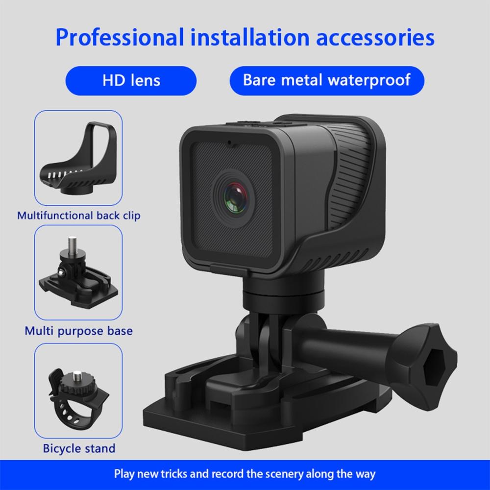 Waterproof Mini Action Camera with Night Vision & Ring Bracket – Compact Sports Camera – Black