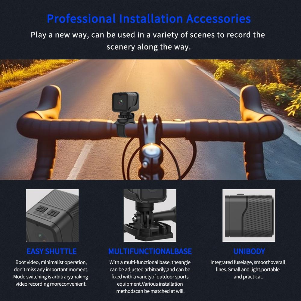 Waterproof Mini Action Camera with Night Vision & Ring Bracket – Compact Sports Camera – Black