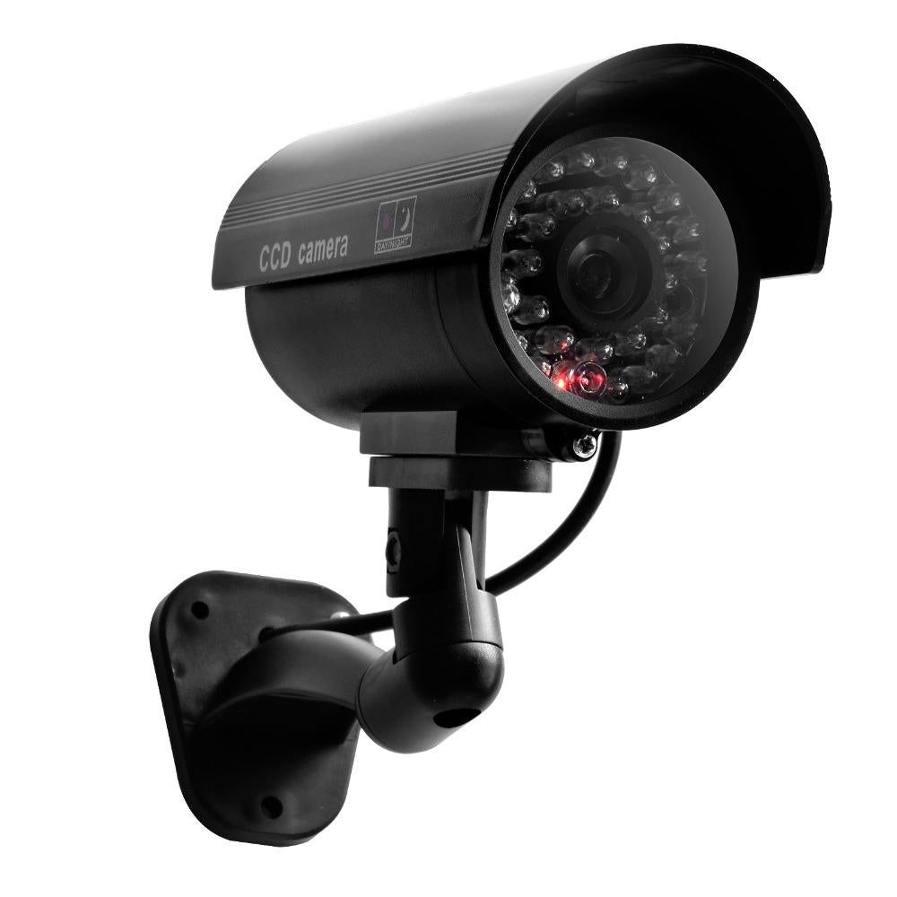 Realistic Dummy CCTV Camera with Flashing LED – Waterproof Outdoor Fake Security Camera – Black