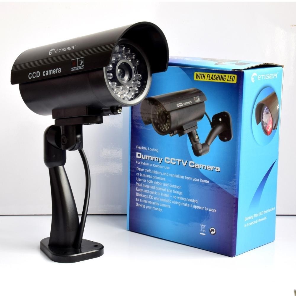 Realistic Dummy CCTV Camera with Flashing LED – Waterproof Outdoor Fake Security Camera – Black