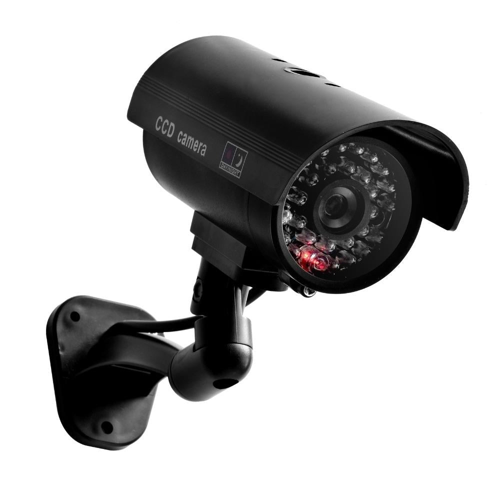 Realistic Dummy CCTV Camera with Flashing LED – Waterproof Outdoor Fake Security Camera – Black