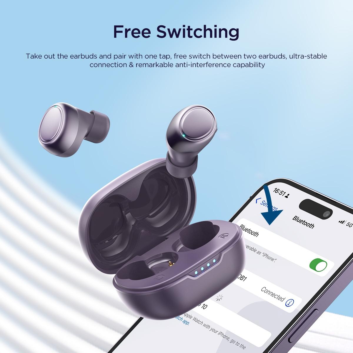 Jdots JR-DB1 Series True Wireless Bluetooth Earphones – Black, TWS In-Ear Earbuds with Mic for Music & Calls