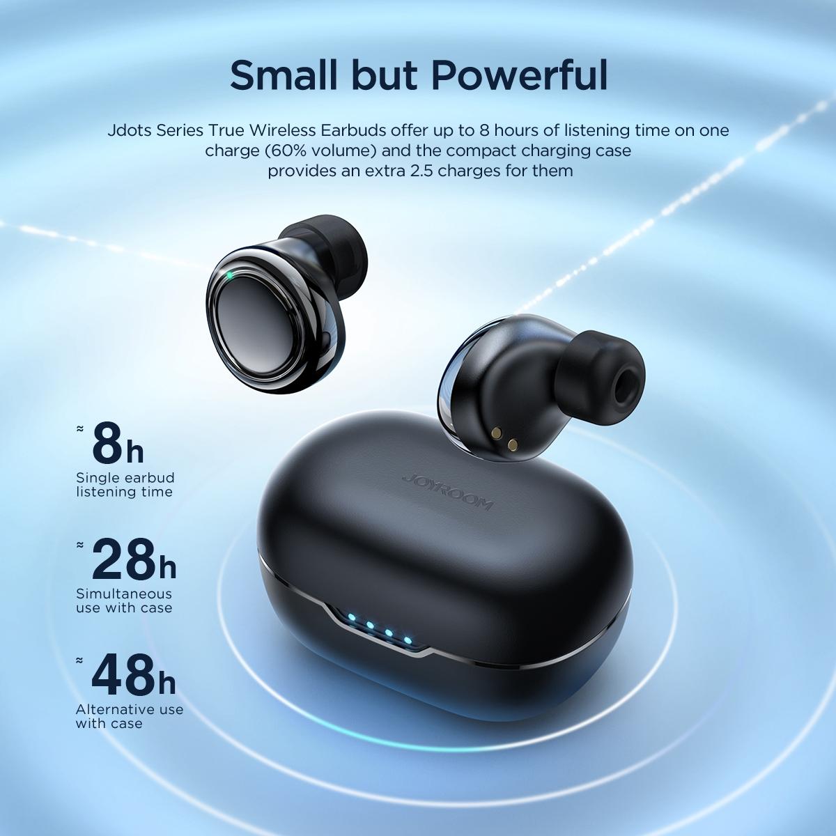 Jdots JR-DB1 Series True Wireless Bluetooth Earphones – Black, TWS In-Ear Earbuds with Mic for Music & Calls