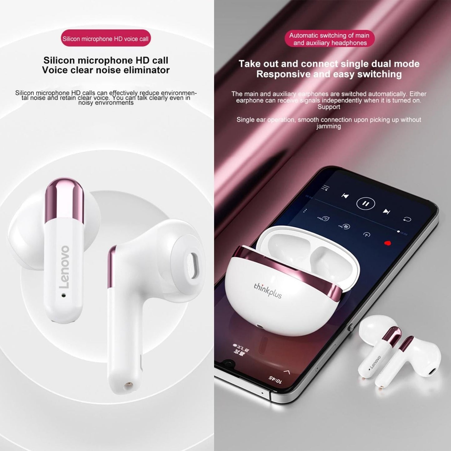 Wireless Bluetooth Earphones with HD Mic – Black, Clear Audio, Noise Reduction, Long Battery Life