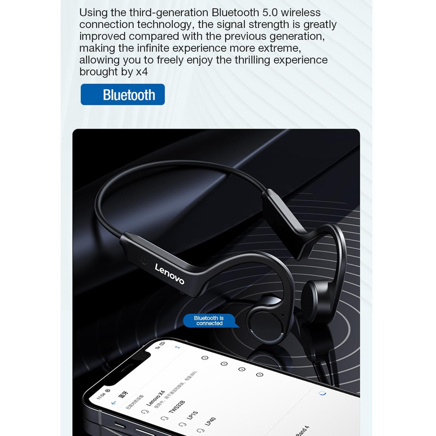 Waterproof Bone Conduction Bluetooth Earphones – Open-Ear Wireless Headphones – Black