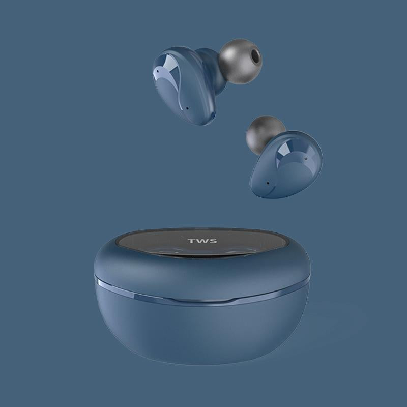 Mini Wireless Bluetooth Headset with Power Display – Blue, Compact Design, Clear Audio