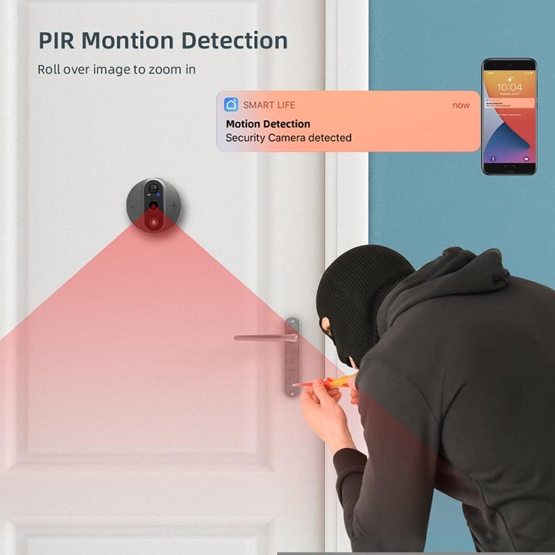 4.3-Inch Color Screen WiFi Smart Cat Eye Video Doorbell – 1080P Hidden Camera, Graffiti Style, Black