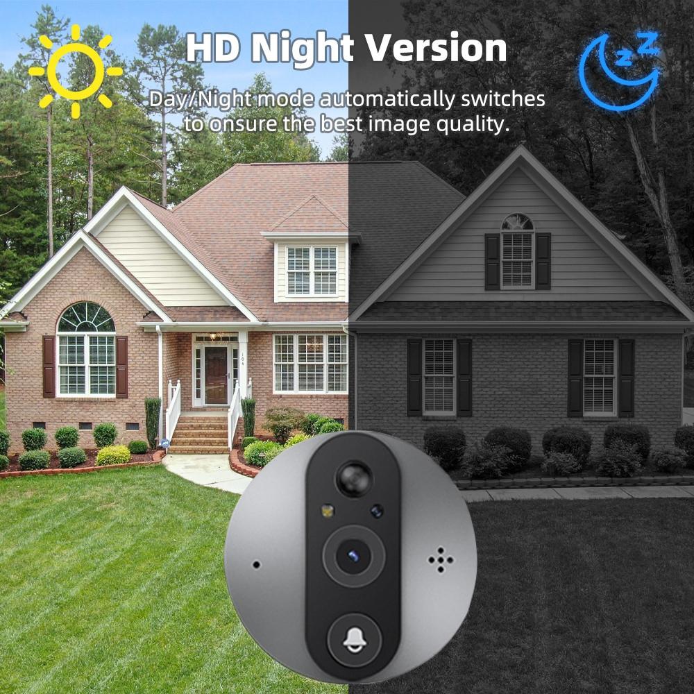 4.3-Inch Color Screen WiFi Smart Cat Eye Video Doorbell – 1080P Hidden Camera, Graffiti Style, Black