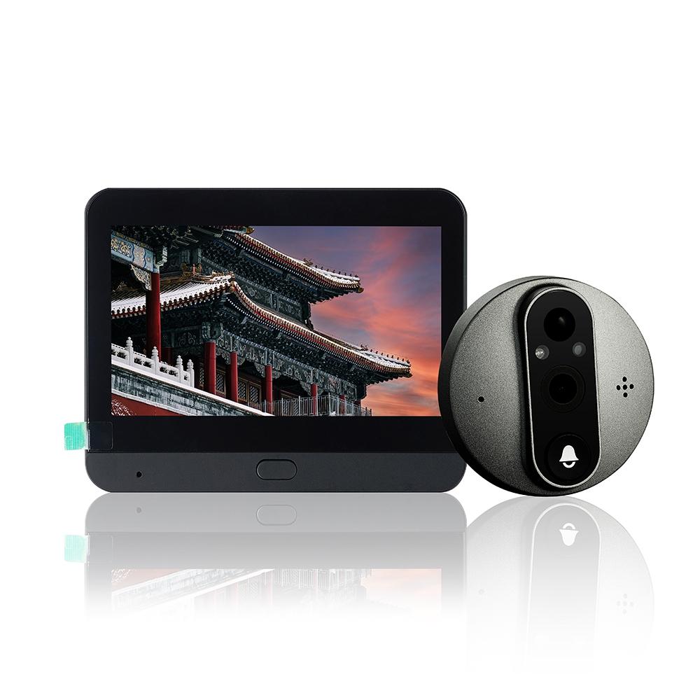 4.3-Inch Color Screen WiFi Smart Cat Eye Video Doorbell – 1080P Hidden Camera, Graffiti Style, Black
