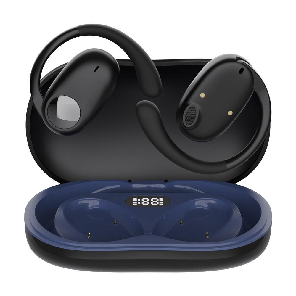 Wireless Bluetooth Earphones with Dual Mic Noise Reduction, LED Display Case, Touch Controls – Black