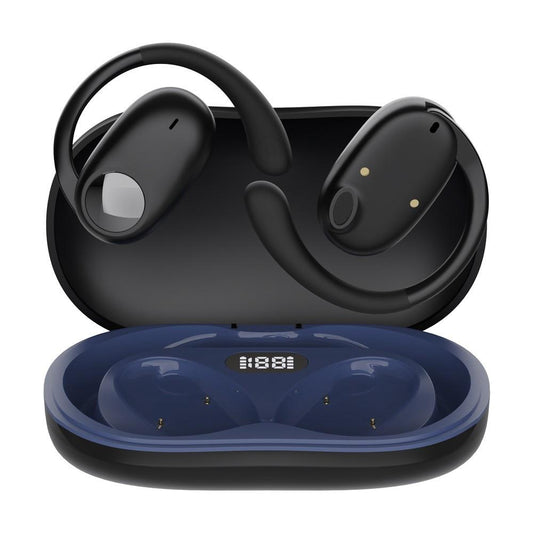 Wireless Bluetooth Earphones with Dual Mic Noise Reduction, LED Display Case, Touch Controls – Black