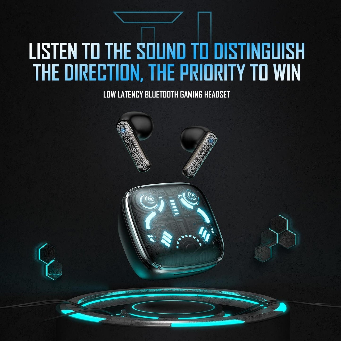Black TWS Bluetooth Gaming Earphones with Noise Reduction – Low Latency Wireless Headset