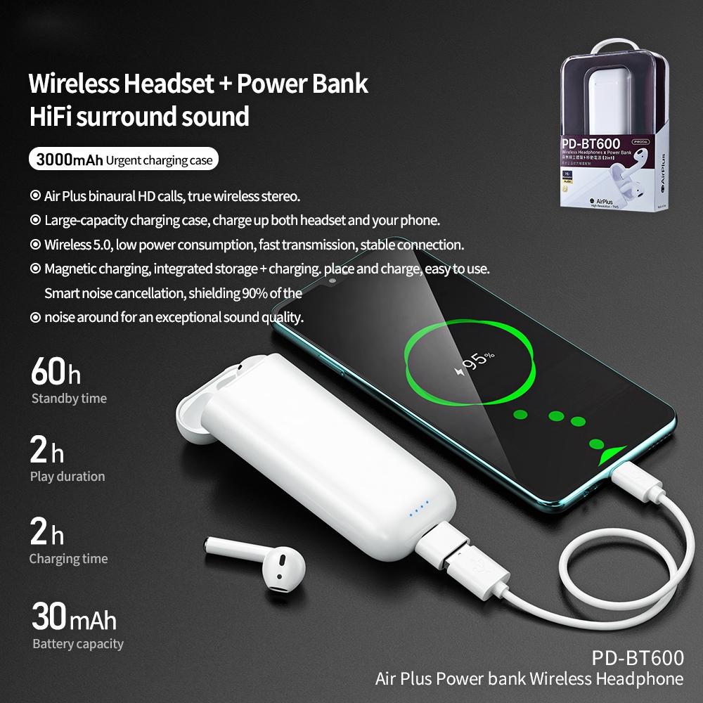 PD-BT600 Air Plus Wireless Bluetooth Earphone with Power Bank Case – TWS Earbuds with Charging Display