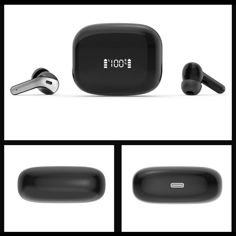 Black Wireless Bluetooth Earphone with Touch Display – TWS In-Ear Headphones with Charging Case