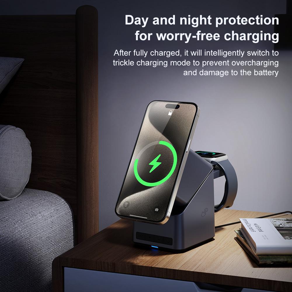 180° Rotating 4-in-1 Magnetic Wireless Charger – Grey | Foldable Fast Qi Charging Station for Multiple Devices