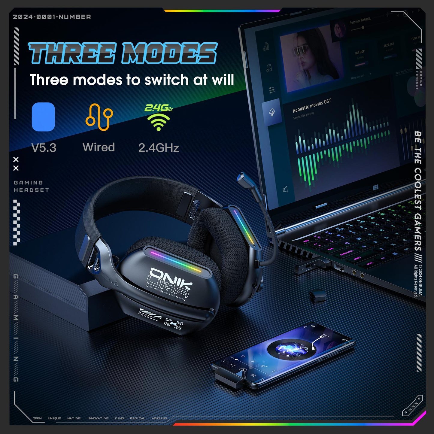 Tri-Mode Bluetooth Gaming Headset – Black, Wireless/Wired/2.4GHz, Noise Cancelling Mic, Multi-Platform Compatible