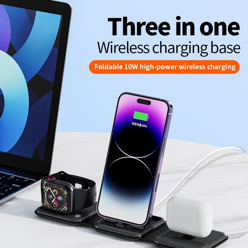 3-in-1 Wireless Charging Station for Apple Watch, iPhone & AirPods – Fast Charger Dock – Black
