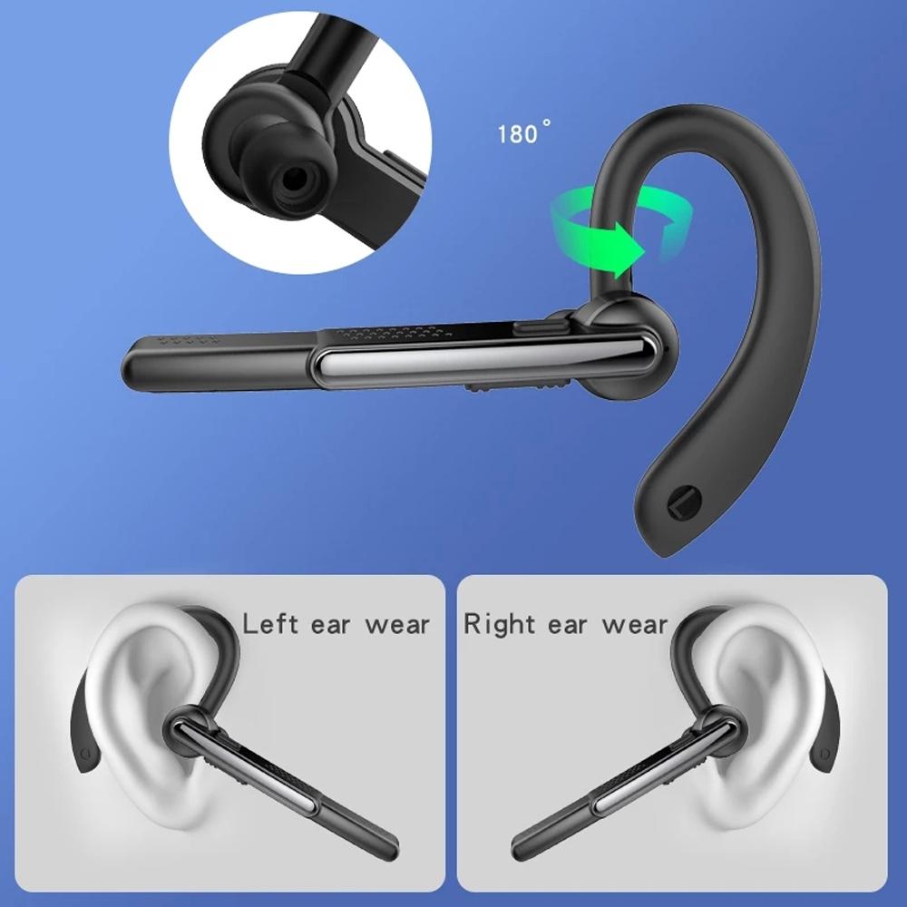 Wireless Bluetooth Earphone with Noise Cancelling & Mic – In-Ear Mono Headset for Calls, Black