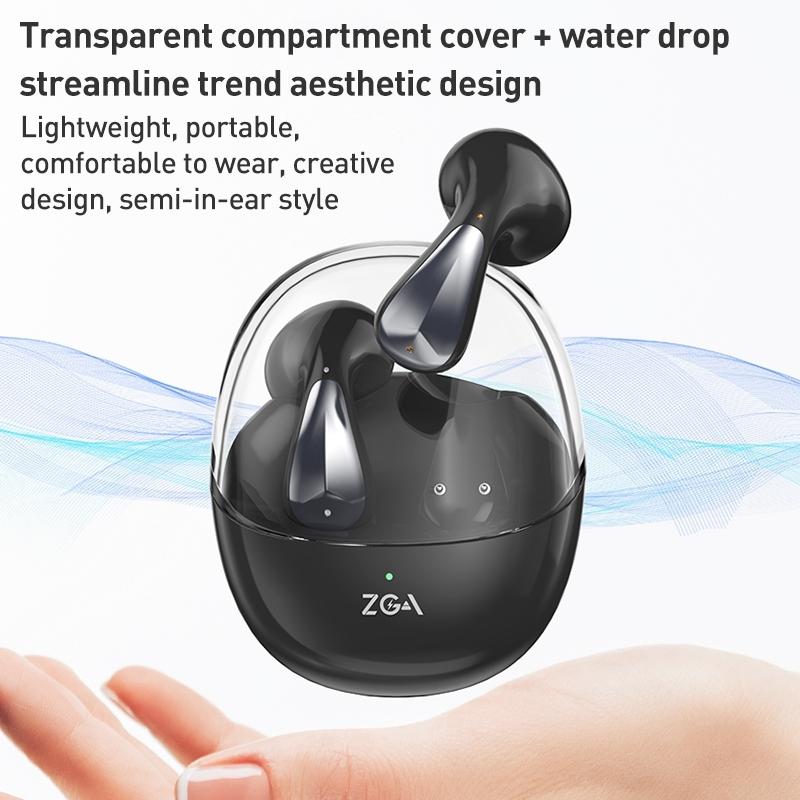Amber True Wireless Bluetooth Earphones – ZGA GS11, Noise Cancelling, Stereo Sound, Black