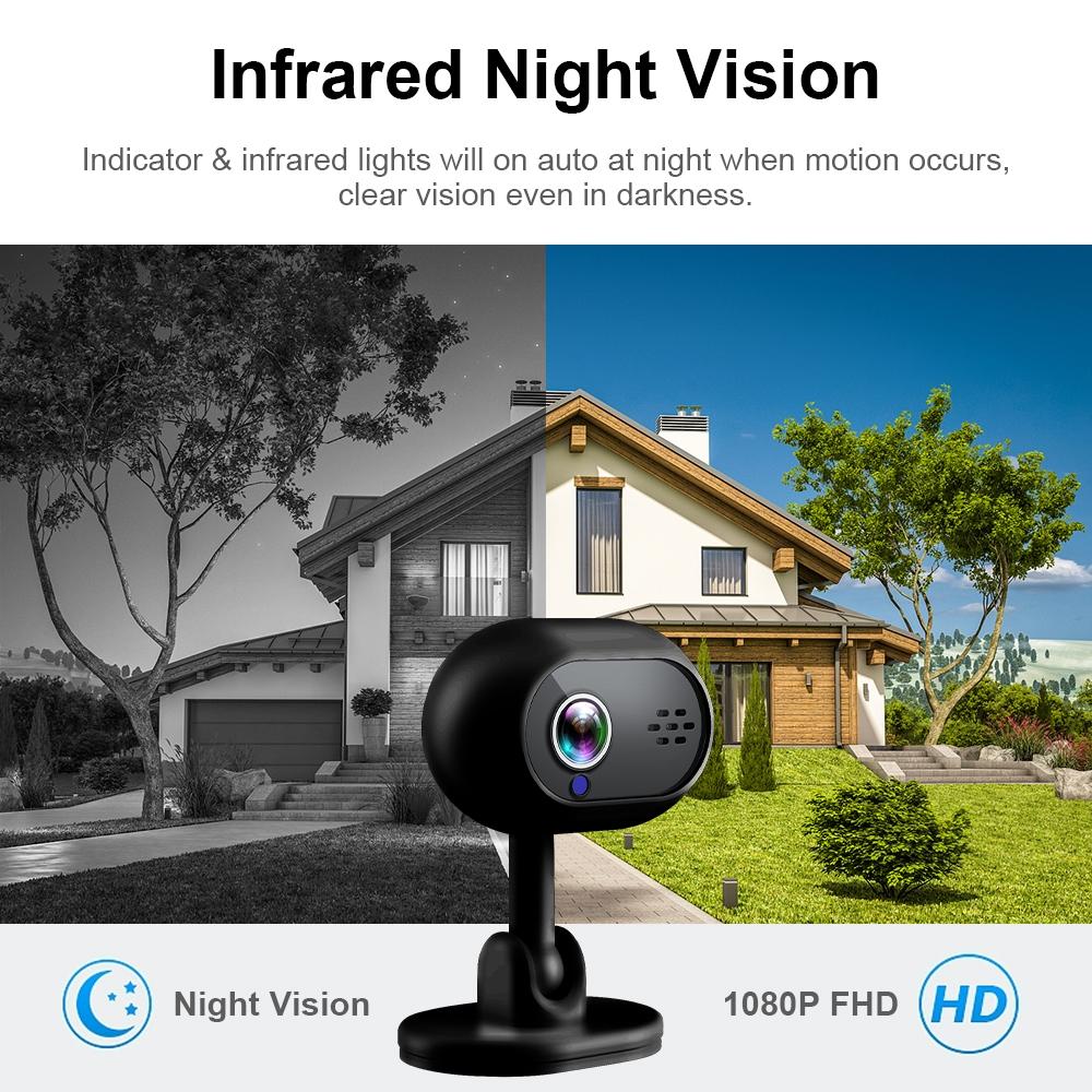 Wireless Mini WiFi Camera – Night Vision, HD Video, Motion Detection, Portable Security Cam – Black