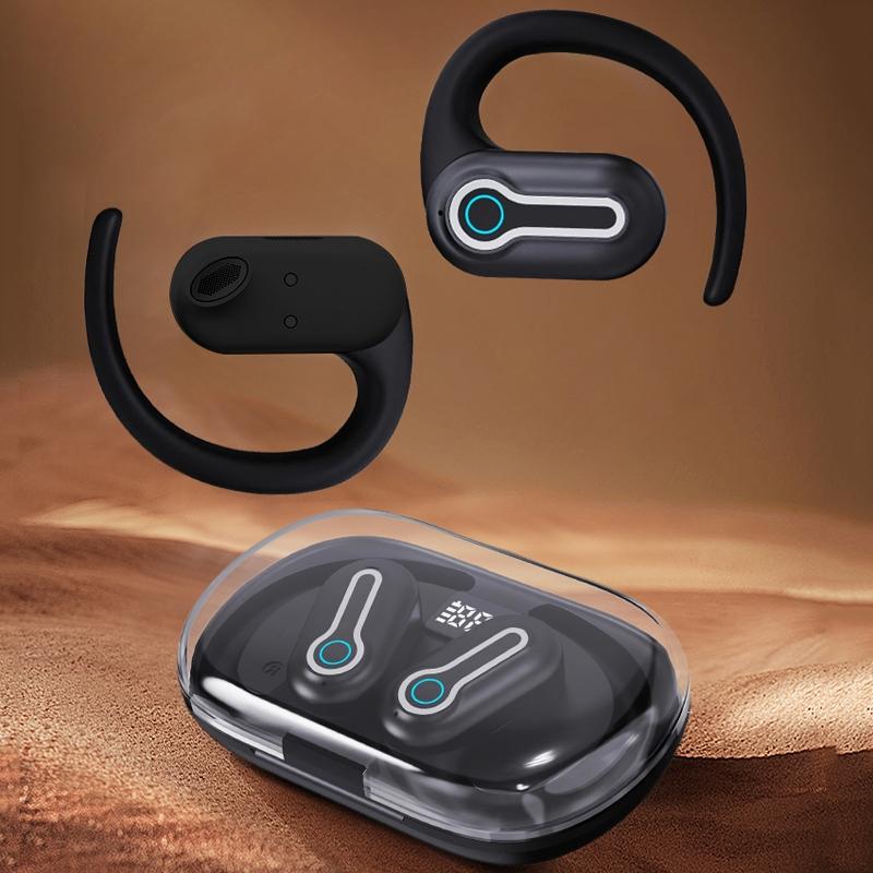 Wireless Stereo Earphones with Charging Case – Secure Hanging Ear Design, HiFi Sound, Long Battery – Black