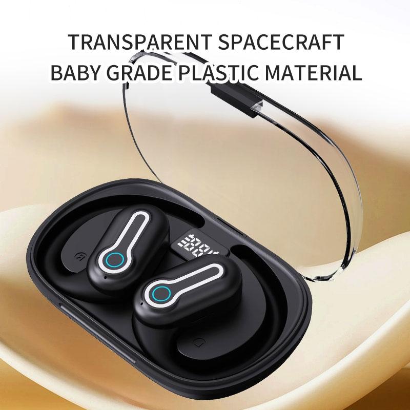 Wireless Stereo Earphones with Charging Case – Secure Hanging Ear Design, HiFi Sound, Long Battery – Black