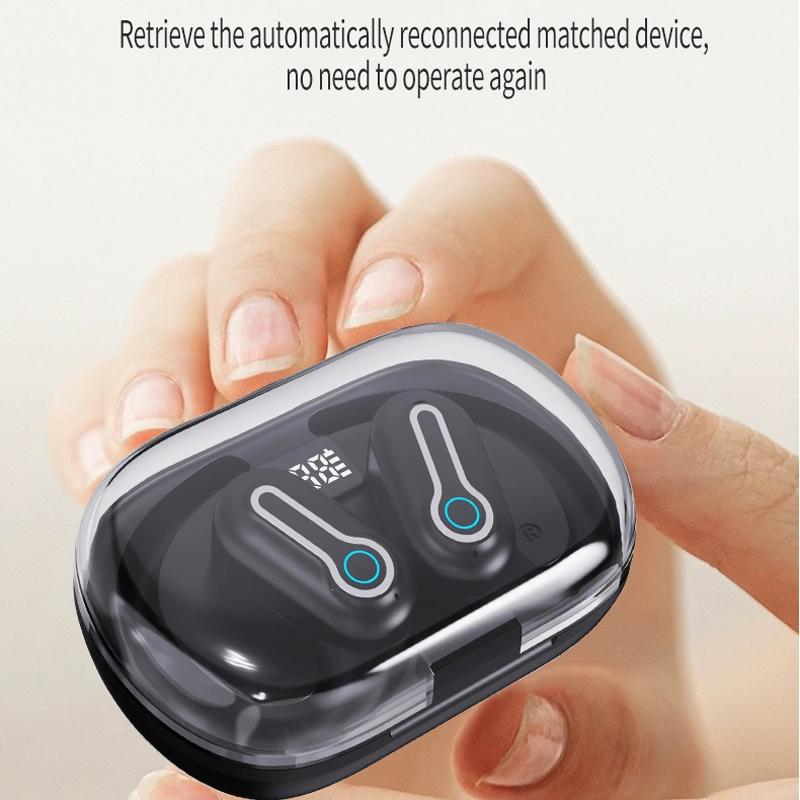 Wireless Stereo Earphones with Charging Case – Secure Hanging Ear Design, HiFi Sound, Long Battery – Black
