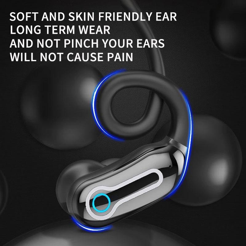 Wireless Stereo Earphones with Charging Case – Secure Hanging Ear Design, HiFi Sound, Long Battery – Black