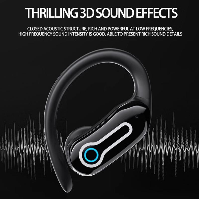 Wireless Stereo Earphones with Charging Case – Secure Hanging Ear Design, HiFi Sound, Long Battery – Black