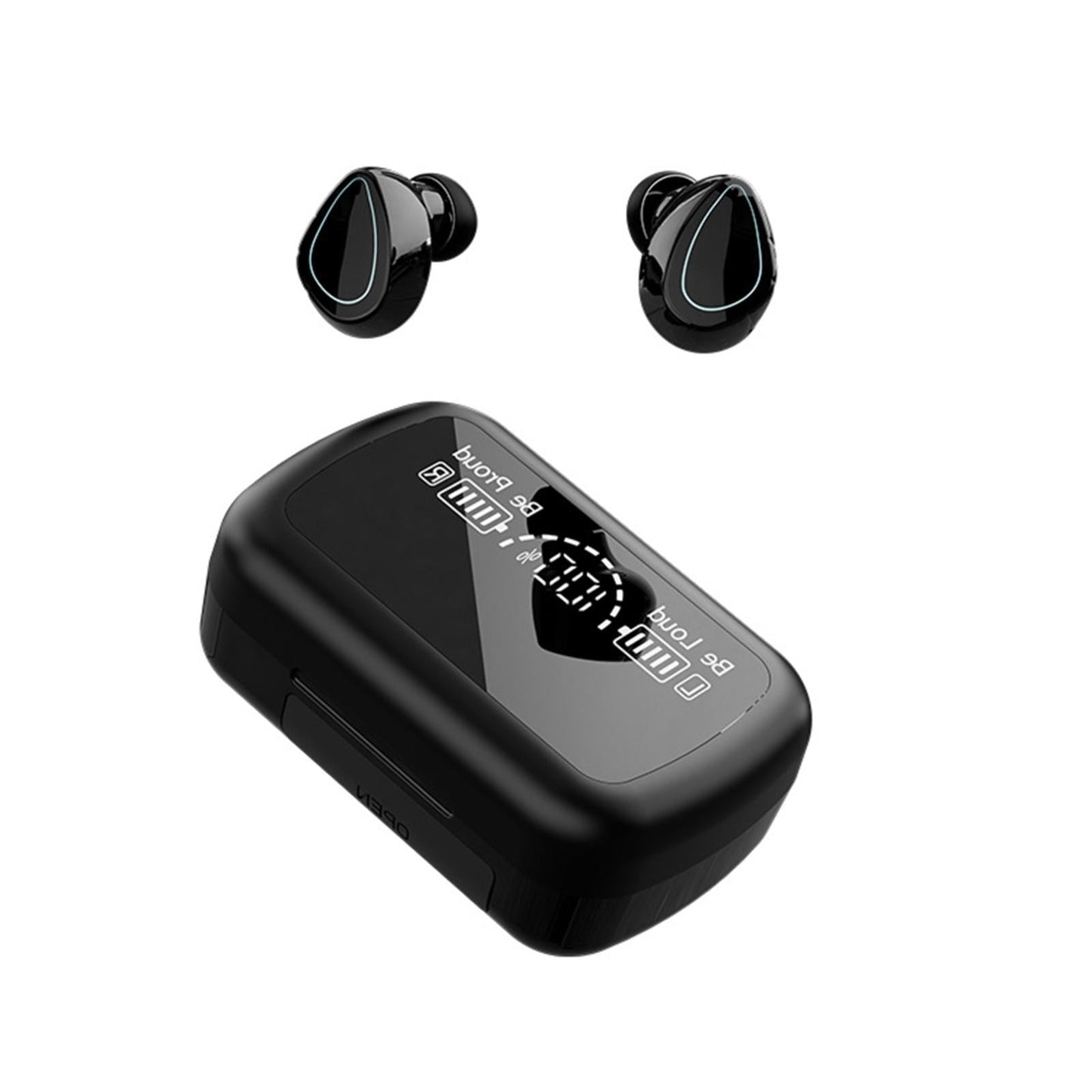 Mini Bluetooth Headset with Charging Bin & Digital Battery Display – Compact Wireless Earbud – Black