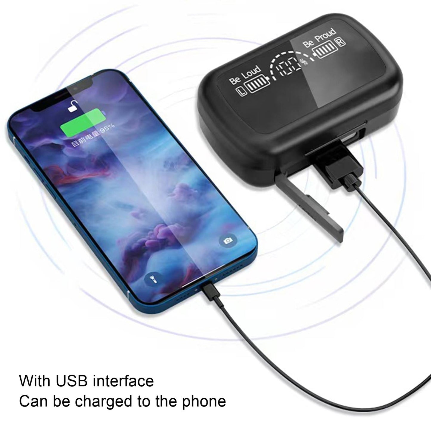 Mini Bluetooth Headset with Charging Bin & Digital Battery Display – Compact Wireless Earbud – Black