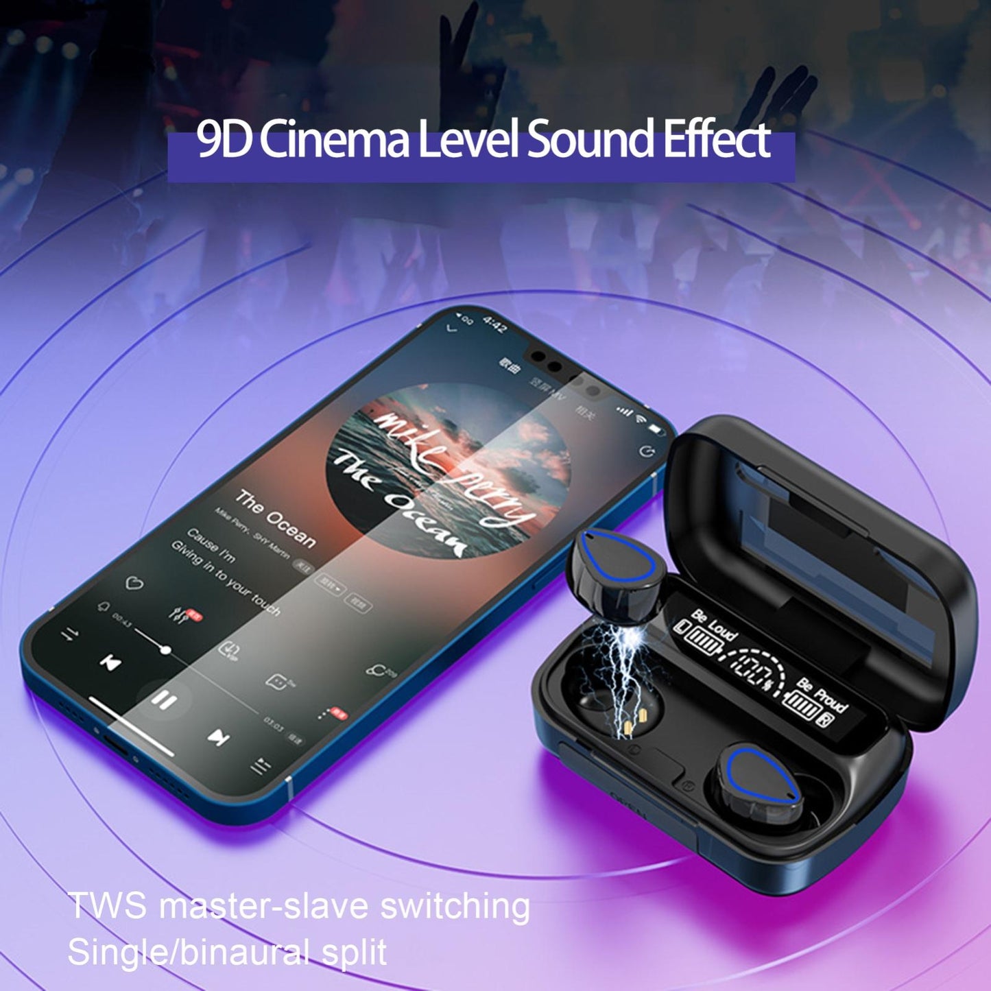Mini Bluetooth Headset with Charging Bin & Digital Battery Display – Compact Wireless Earbud – Black