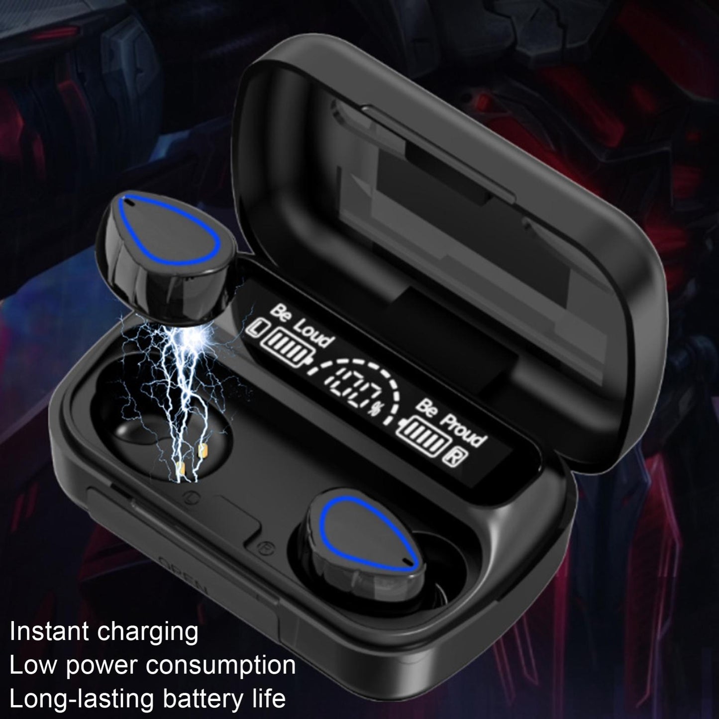 Mini Bluetooth Headset with Charging Bin & Digital Battery Display – Compact Wireless Earbud – Black