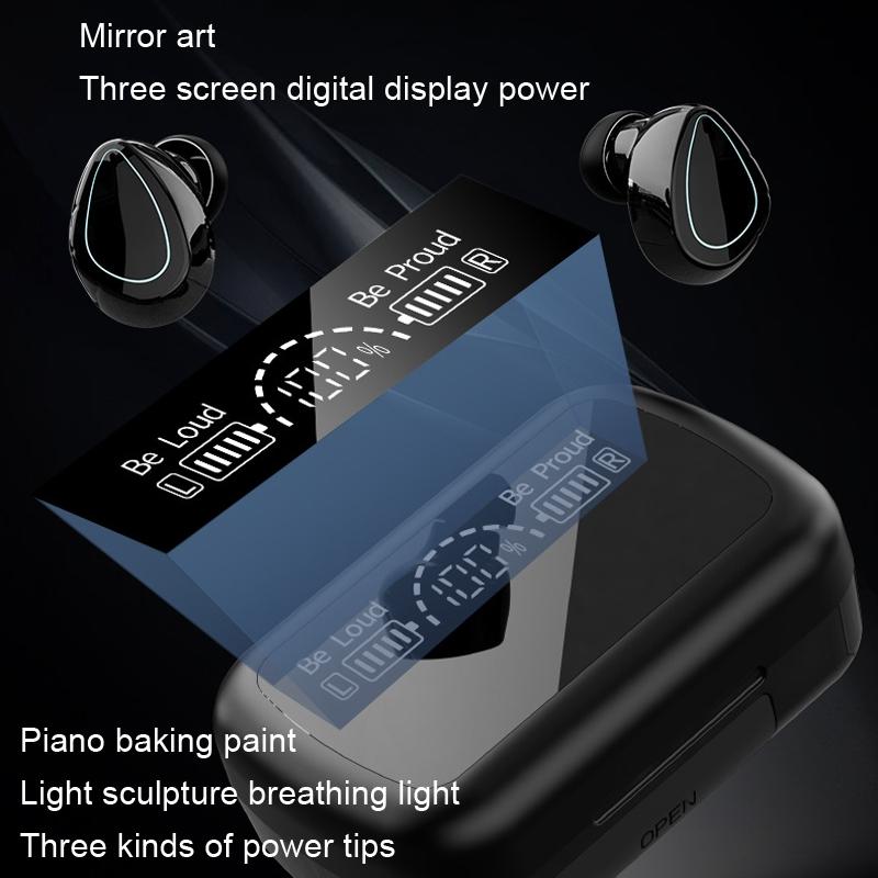 Mini Bluetooth Headset with Charging Bin & Digital Battery Display – Compact Wireless Earbud – Black